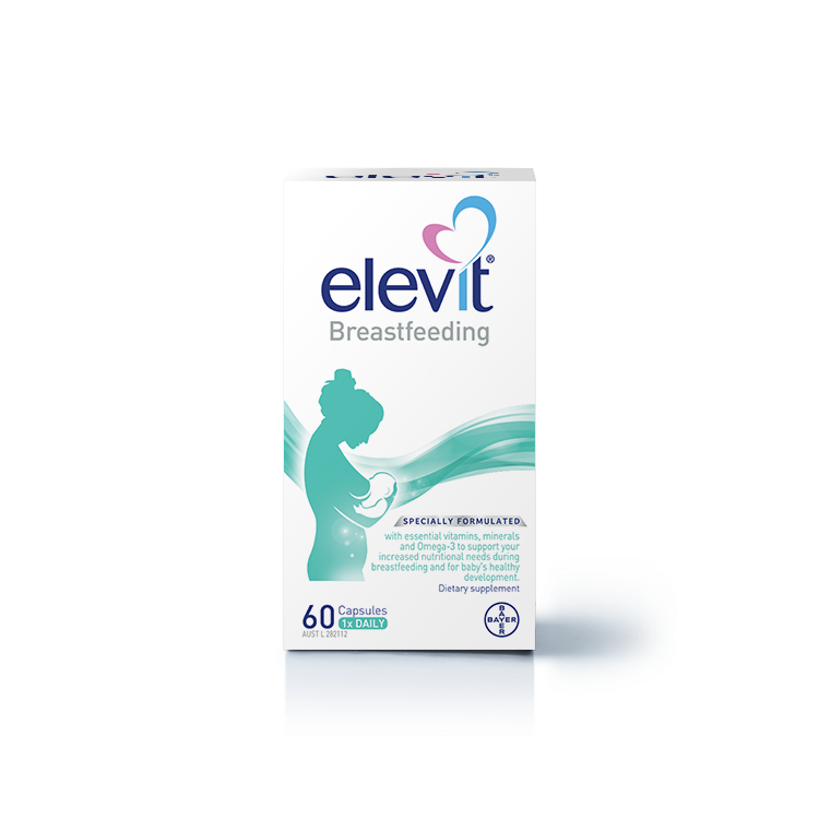 A white box of Elevit Breastfeeding supplement