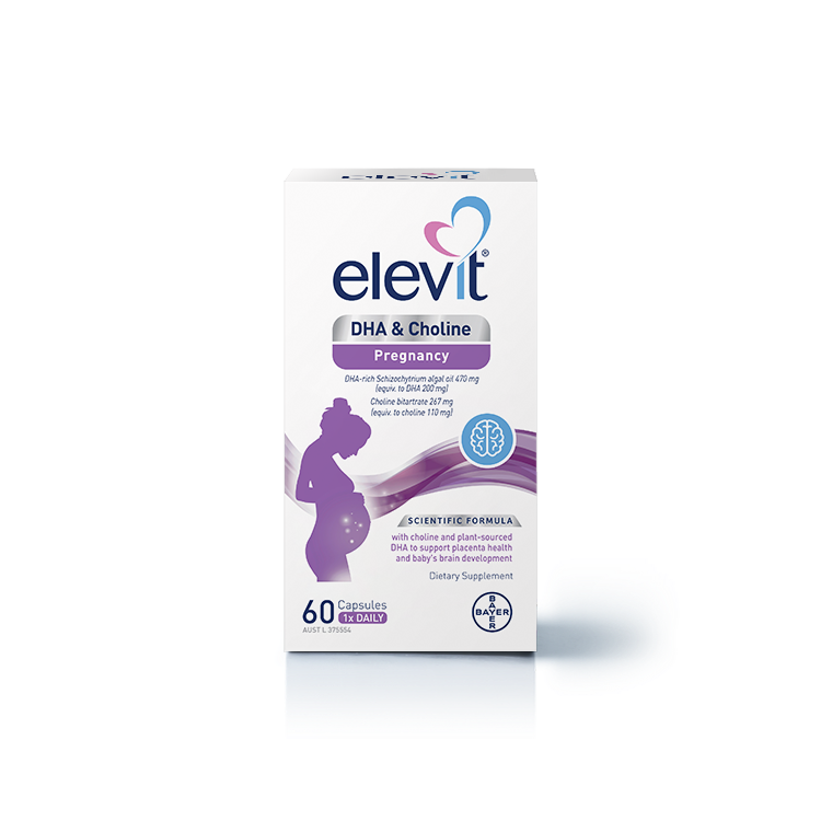 A white box of Elevit DHA and Choline supplement